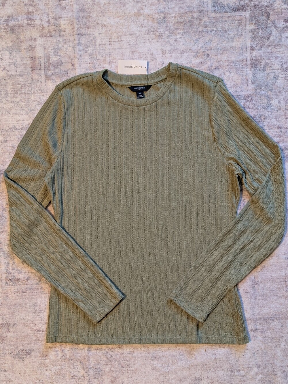 Banana Republic Olive Rib-Knit Long Sleeve Tee